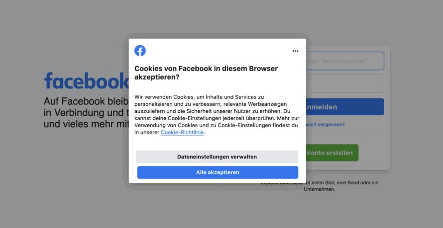 Facebook cookie banner