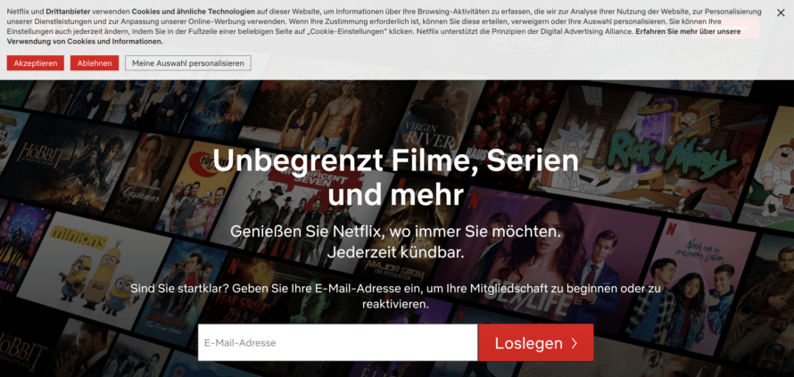 Netflix cookie banner